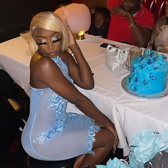 Sexy Mesh Dress with dimensional floral details, WORN ONCE for birthday - Picture 3 of 3